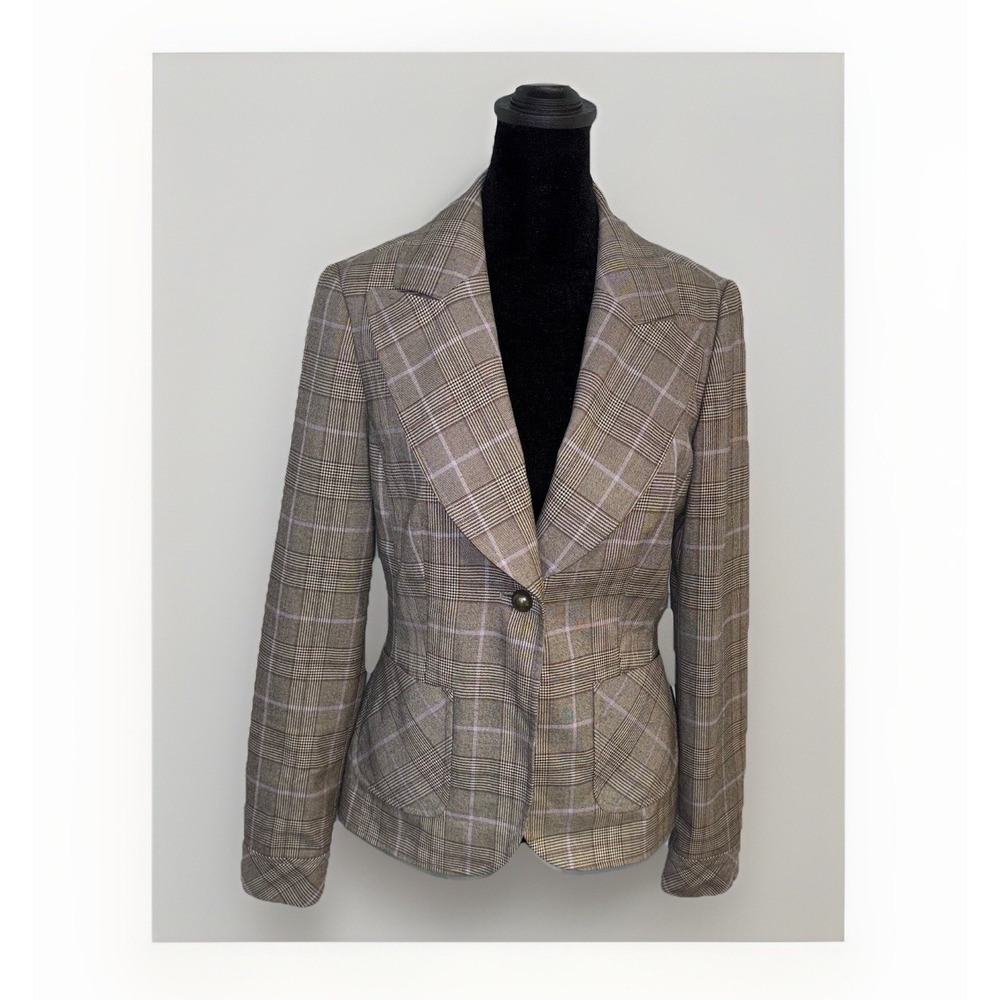 Halogen Women‎ Size Small Plaid Blazer Suit Jacket Brown One Button Front